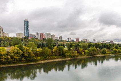 Aerial view at Edmonton from the River. Edmonton Alberta Canada