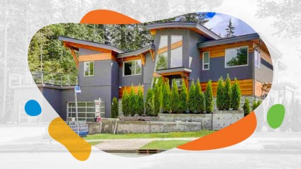 A large grey and wood modern home for sale