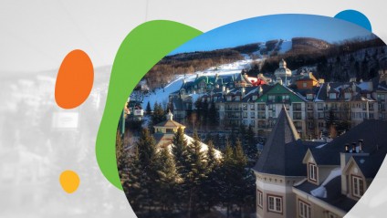 View of gondola and resorts at Mont Tremblant, Quebec