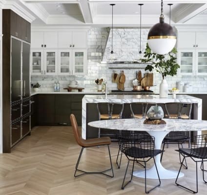 interior design trends 2020   Monochrome kitchen with accents. Classic decor schemes for kitchens