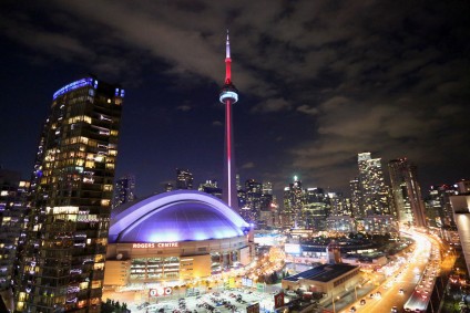 downtown Toronto where condos and townhomes are lit up