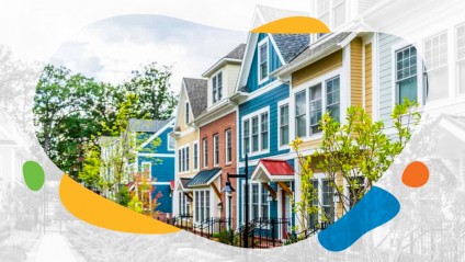 Row of tightly packed colourful houses