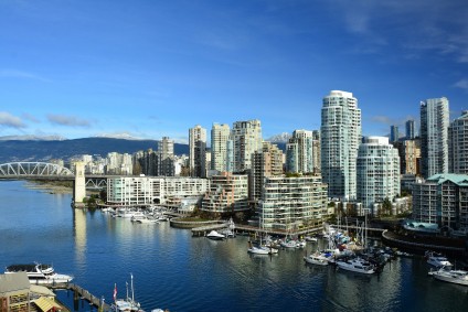 High rise condo buildings at one part of the large skyline of the False Creek in Vancouver