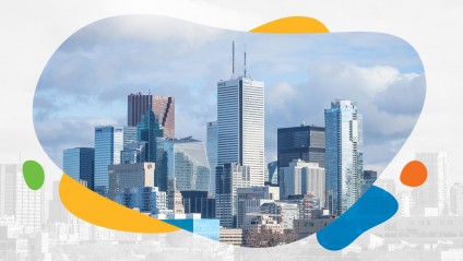 Toronto skyline, with the iconic towers and buildings of the Downtown and the CBD business skyscrapers taken from afar.