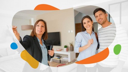 Couple with real estate agent visiting house for sale