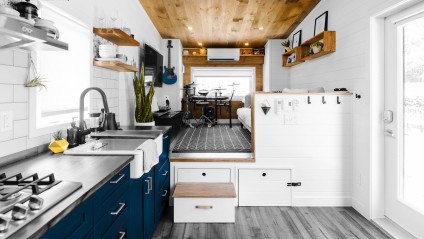 Interior of a tiny home with modern finishes