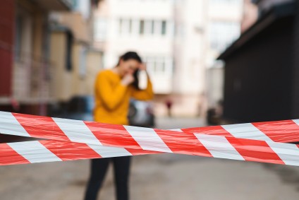 Caution tape social physical distancing business COVID 19