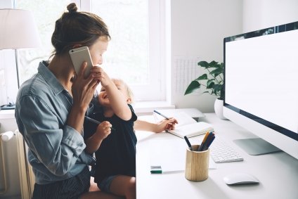 Modern Mom Balances Between Work And Child Home Schooling On Sic
