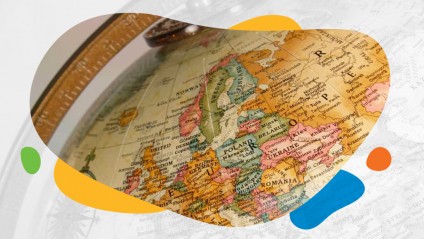 A globe zoomed in on Europe