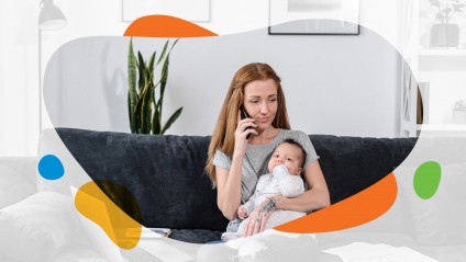 Mother on phone coordinating parental leave