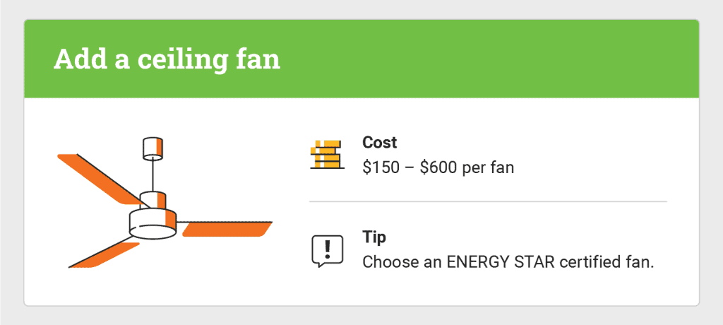 graphic about ceiling fans and their cost for home upgrades