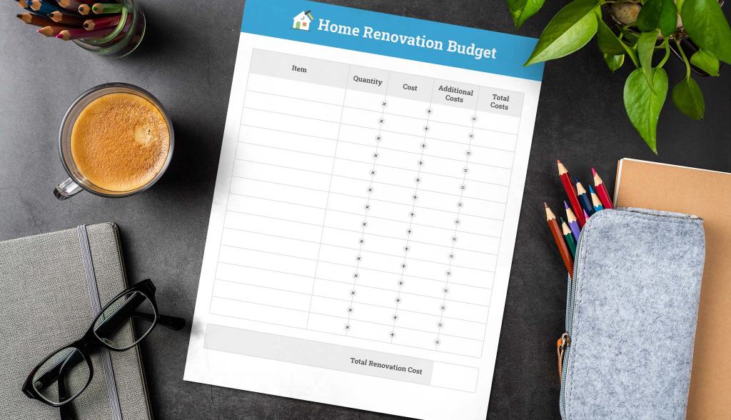 photo of a renovation worksheet on a table