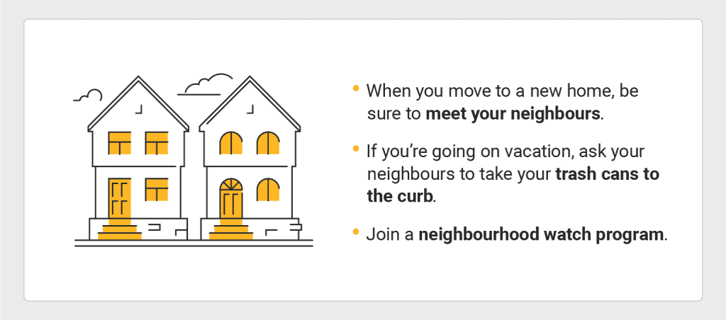 graphic with tips on how to rely on your neighbours to keep your home safe