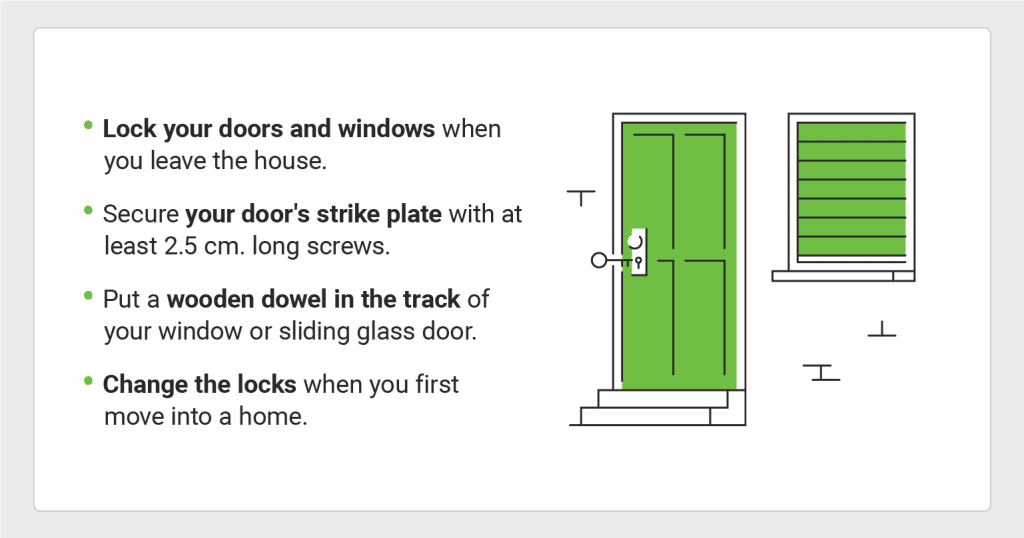 graphic that gives tips on securing doors and windows