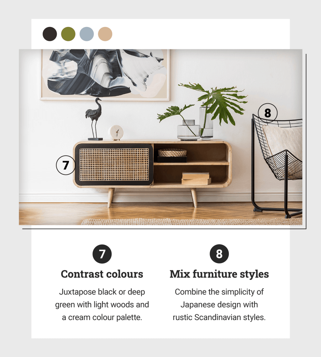photo of an entryway that has contrasting colors and mixes furniture styles