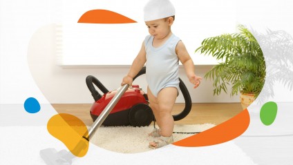 baby boy vacuums house