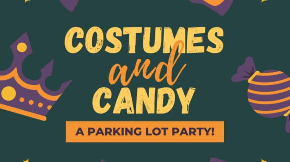 poster announcing Costumes and Candy: A Parking Lot Party