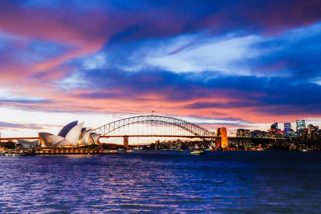 iconic Sydney Australia view with Sydney Opera house and bridge