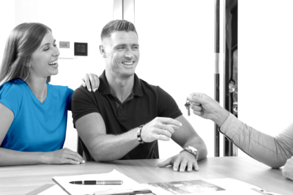 couple getting keys on closing day