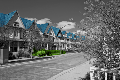Row Homes with Blue Roofs