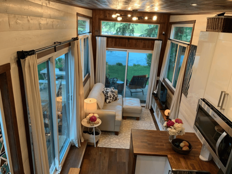 Tiny home interior with large windows for sale in Burford